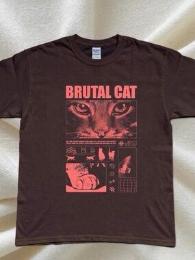 'Brutal Cat' Graphic Gildan Brown Tshirt For Men Women